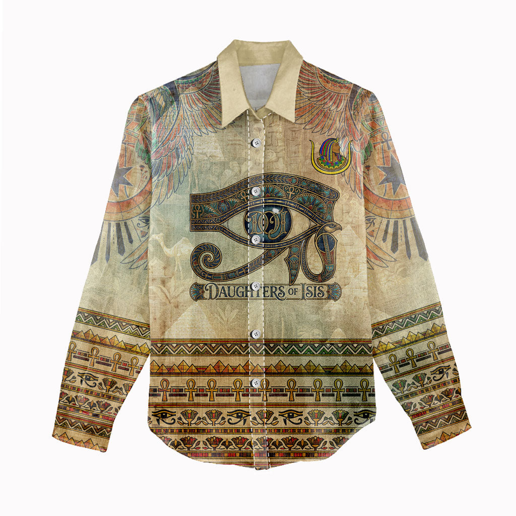 Daughters Of Isis Women Casual Shirt Eye Of Horus Ancient Egyptian Goddess - Vintage Parchment Art