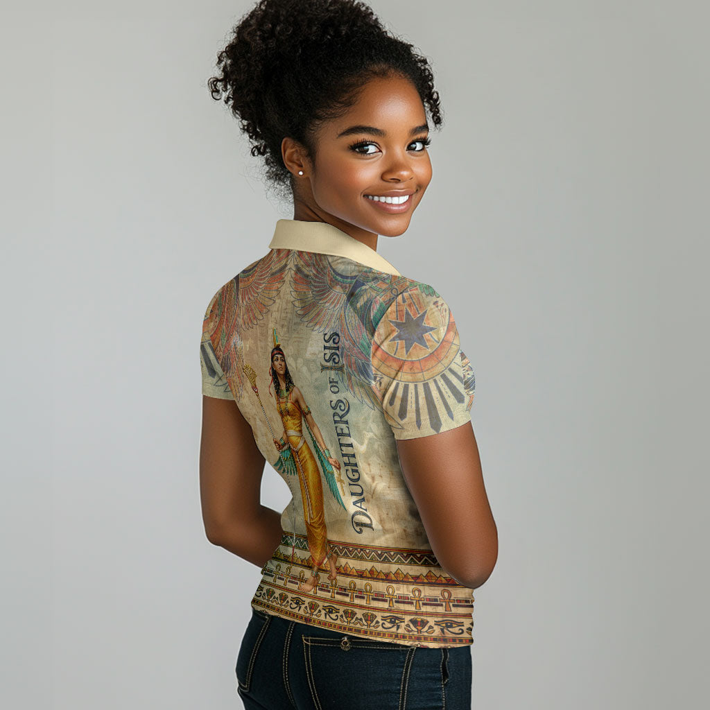 Daughters Of Isis Women Polo Shirt Eye Of Horus Ancient Egyptian Goddess - Vintage Parchment Art