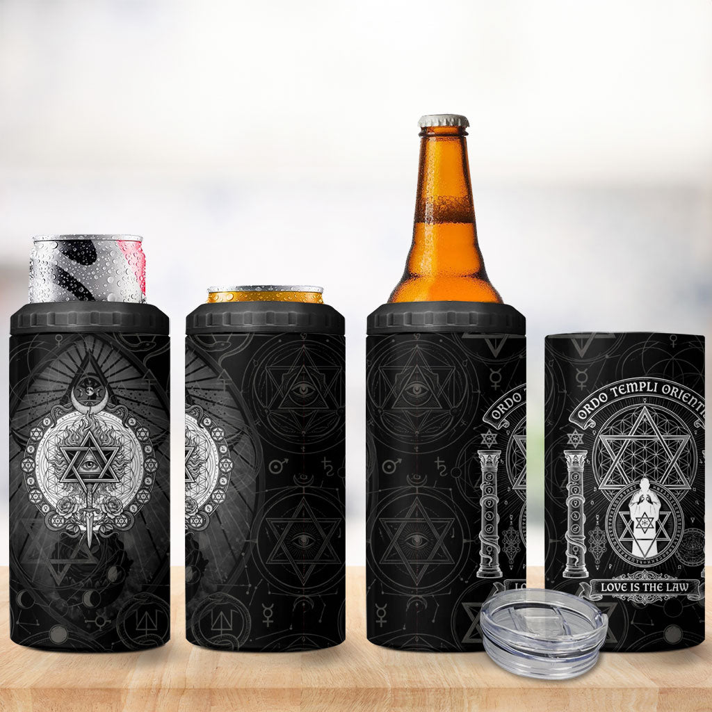 Ordo Templi Orientis Occult Symbolism 4 in 1 Can Cooler Tumbler Esoteric Alchemy Sacred Geometry Black