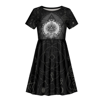 Ordo Templi Orientis Occult Symbolism Kid Short Sleeve Dress Esoteric Alchemy Sacred Geometry Black