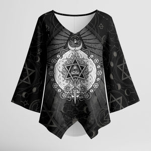 Ordo Templi Orientis Occult Symbolism Kimono Sleeve Blouse Esoteric Alchemy Sacred Geometry Black