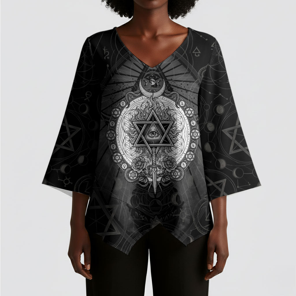 Ordo Templi Orientis Occult Symbolism Kimono Sleeve Blouse Esoteric Alchemy Sacred Geometry Black