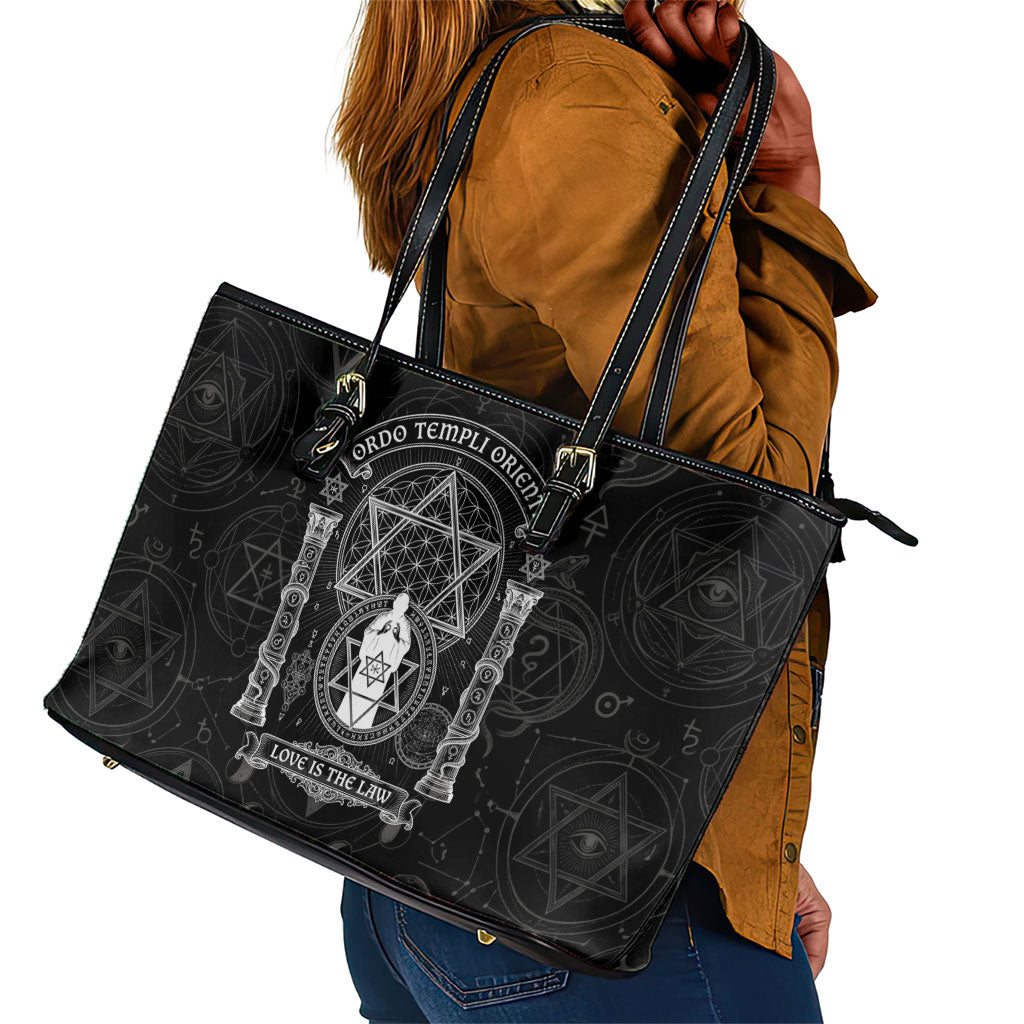 Ordo Templi Orientis Occult Symbolism Leather Tote Bag Esoteric Alchemy Sacred Geometry Black
