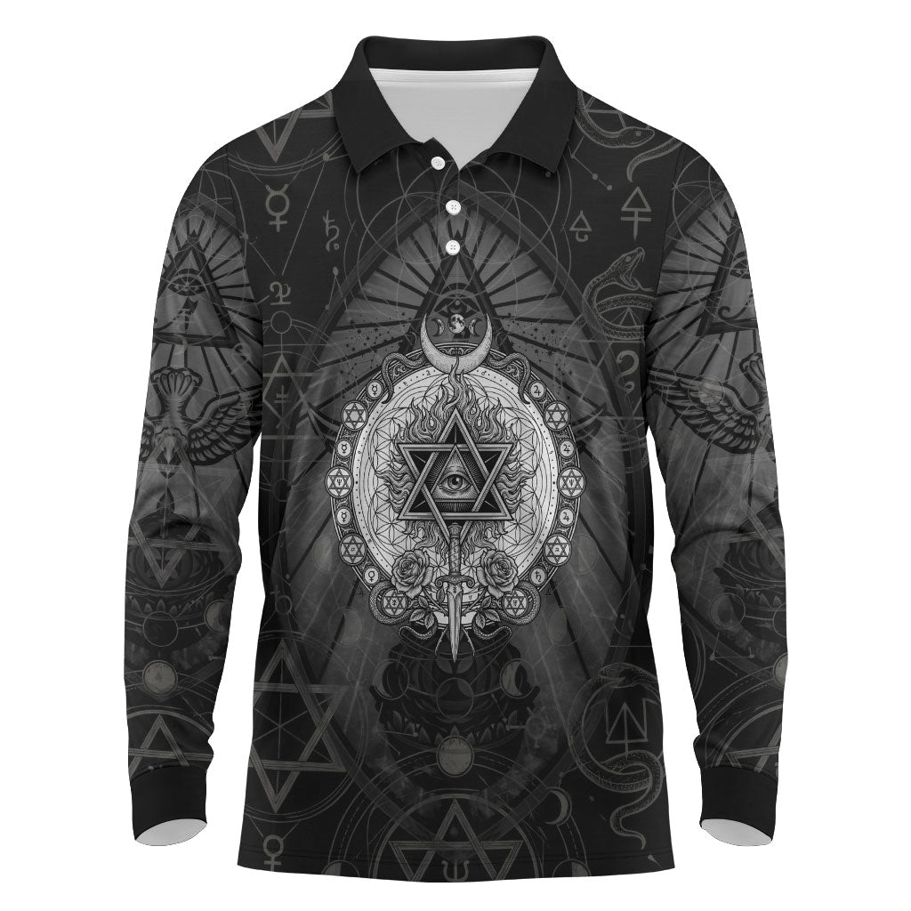 Ordo Templi Orientis Occult Symbolism Long Sleeve Polo Shirt Esoteric Alchemy Sacred Geometry Black
