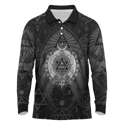 Ordo Templi Orientis Occult Symbolism Long Sleeve Polo Shirt Esoteric Alchemy Sacred Geometry Black