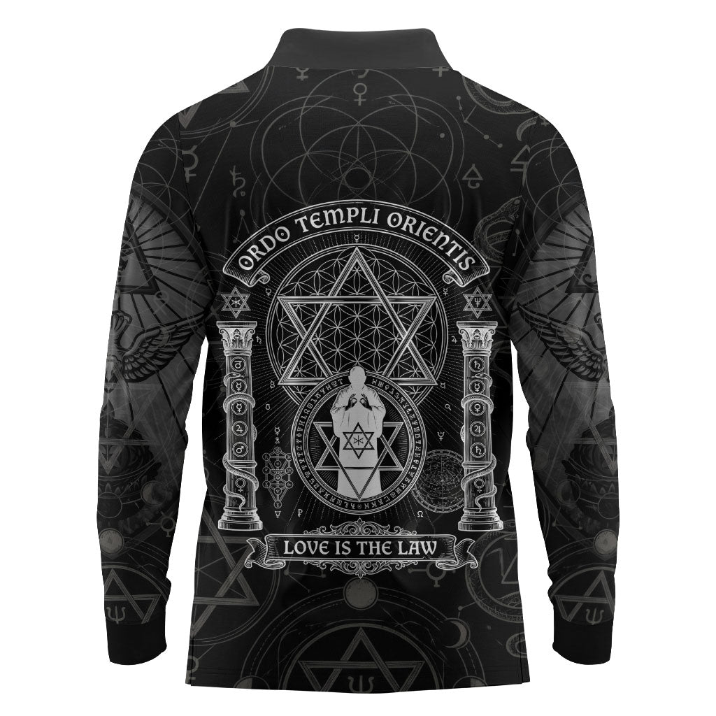 Ordo Templi Orientis Occult Symbolism Long Sleeve Polo Shirt Esoteric Alchemy Sacred Geometry Black