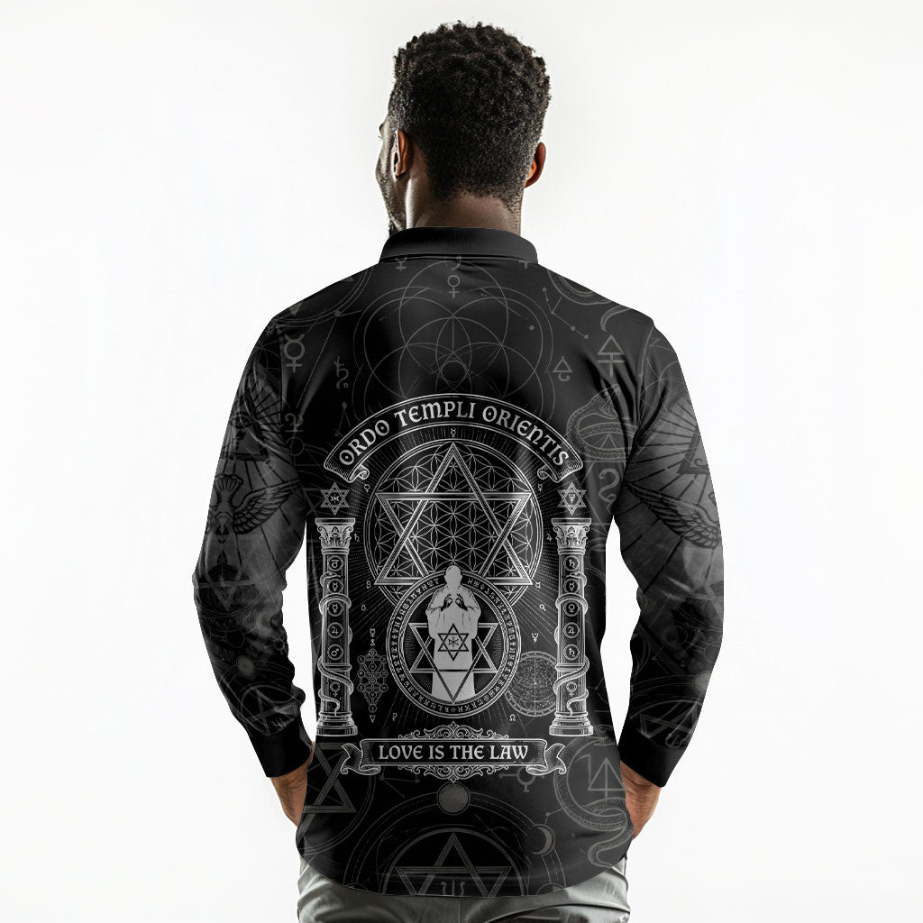 Ordo Templi Orientis Occult Symbolism Long Sleeve Polo Shirt Esoteric Alchemy Sacred Geometry Black