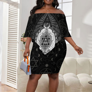 Ordo Templi Orientis Occult Symbolism Off Shoulder Short Dress Esoteric Alchemy Sacred Geometry Black