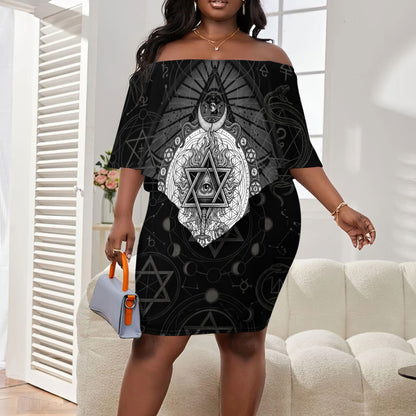 Ordo Templi Orientis Occult Symbolism Off Shoulder Short Dress Esoteric Alchemy Sacred Geometry Black