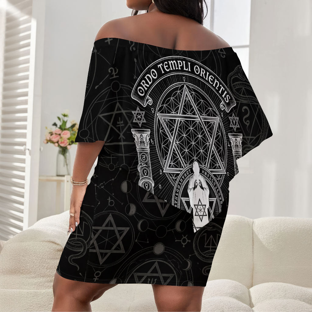 Ordo Templi Orientis Occult Symbolism Off Shoulder Short Dress Esoteric Alchemy Sacred Geometry Black