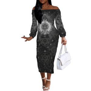 Ordo Templi Orientis Occult Symbolism Off The Shoulder Long Sleeve Dress Esoteric Alchemy Sacred Geometry Black