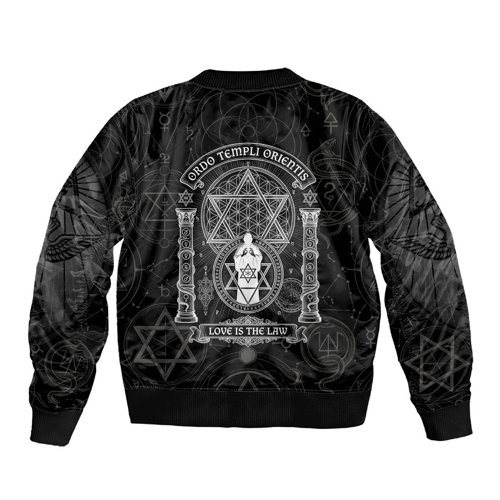 Ordo Templi Orientis Occult Symbolism Sleeve Zip Bomber Jacket Esoteric Alchemy Sacred Geometry Black