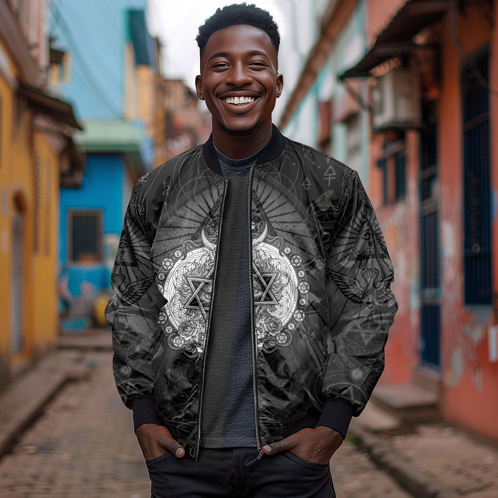 Ordo Templi Orientis Occult Symbolism Sleeve Zip Bomber Jacket Esoteric Alchemy Sacred Geometry Black