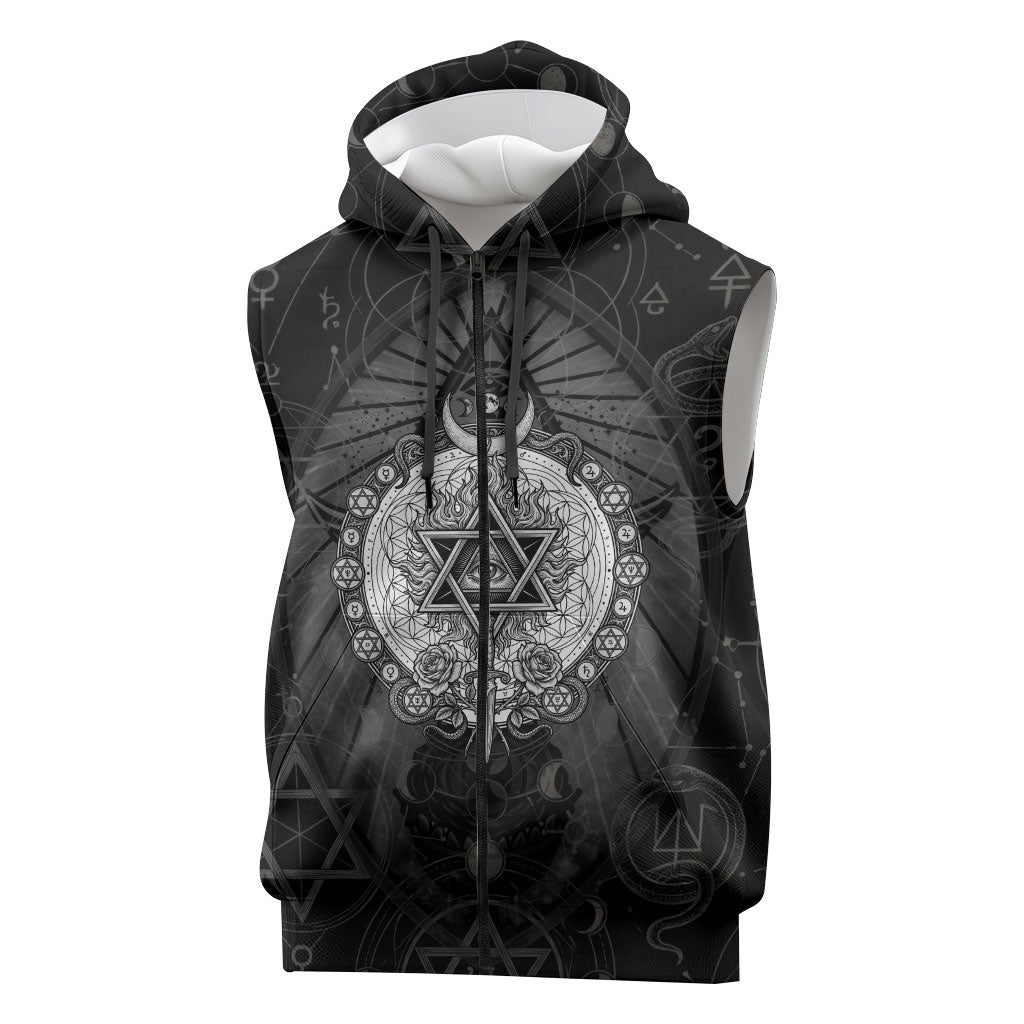 Ordo Templi Orientis Occult Symbolism Sleeveless Zip Hoodie Esoteric Alchemy Sacred Geometry Black