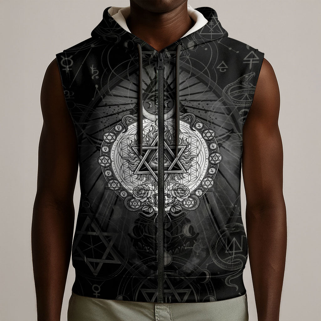 Ordo Templi Orientis Occult Symbolism Sleeveless Zip Hoodie Esoteric Alchemy Sacred Geometry Black