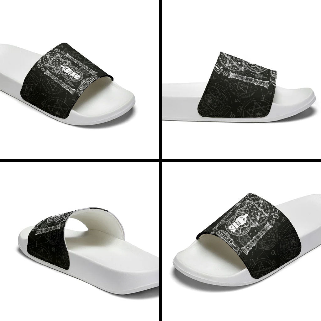 Ordo Templi Orientis Occult Symbolism Slide Sandals Esoteric Alchemy Sacred Geometry Black