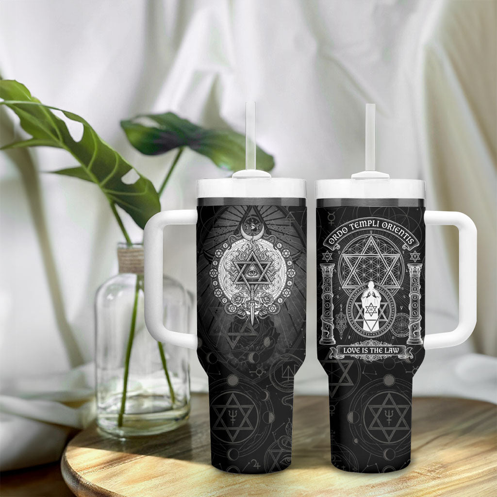 Ordo Templi Orientis Occult Symbolism Tumbler With Handle Esoteric Alchemy Sacred Geometry Black