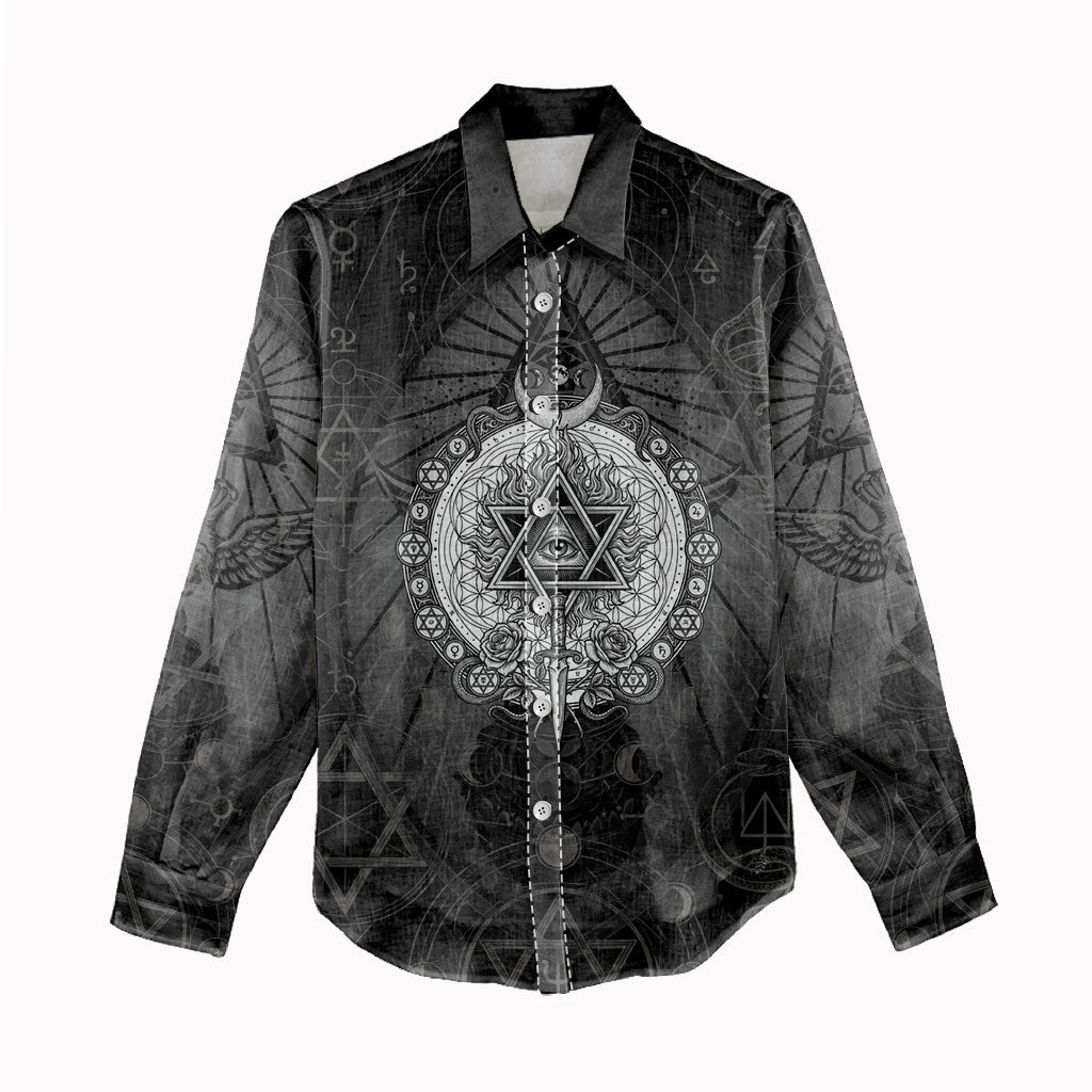 Ordo Templi Orientis Occult Symbolism Women Casual Shirt Esoteric Alchemy Sacred Geometry Black