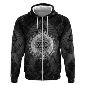 Ordo Templi Orientis Occult Symbolism Zip Hoodie Esoteric Alchemy Sacred Geometry Black