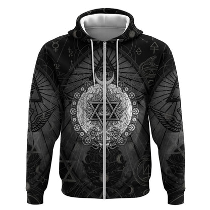 Ordo Templi Orientis Occult Symbolism Zip Hoodie Esoteric Alchemy Sacred Geometry Black