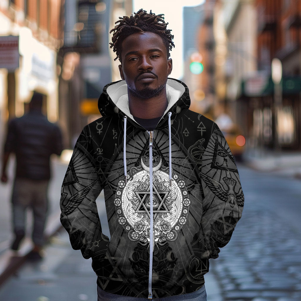Ordo Templi Orientis Occult Symbolism Zip Hoodie Esoteric Alchemy Sacred Geometry Black