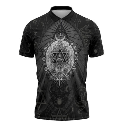 Ordo Templi Orientis Occult Symbolism Zipper Polo Shirt Esoteric Alchemy Sacred Geometry Black