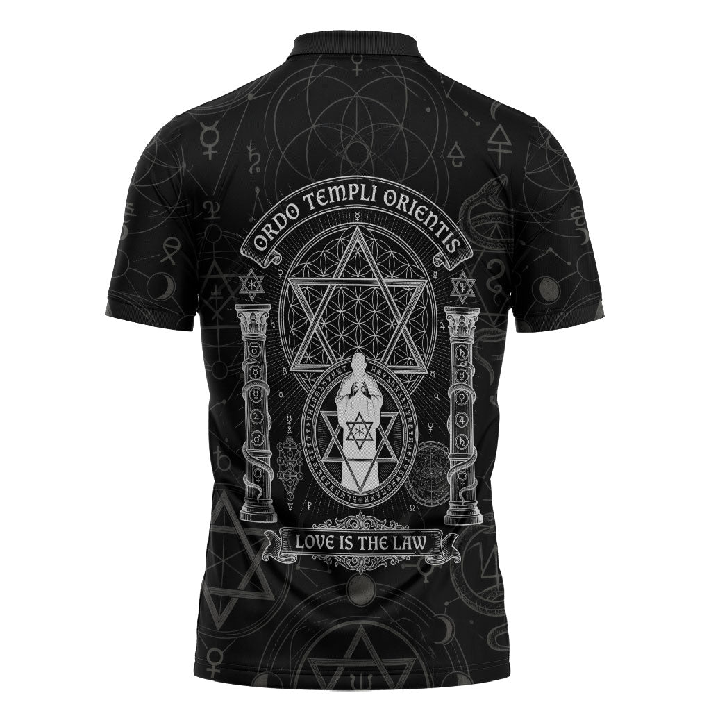 Ordo Templi Orientis Occult Symbolism Zipper Polo Shirt Esoteric Alchemy Sacred Geometry Black