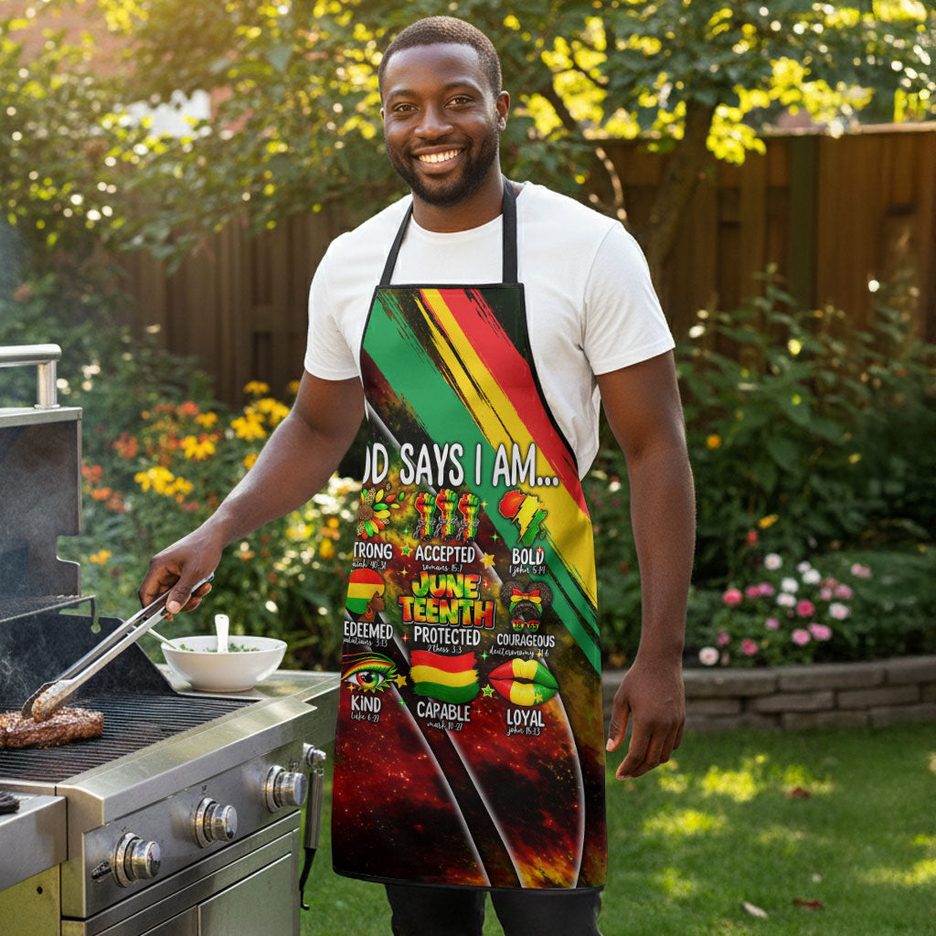 Juneteenth God Says I Am Christian Freedom Apron Pan African Flag Colors Tie Dye Galaxy