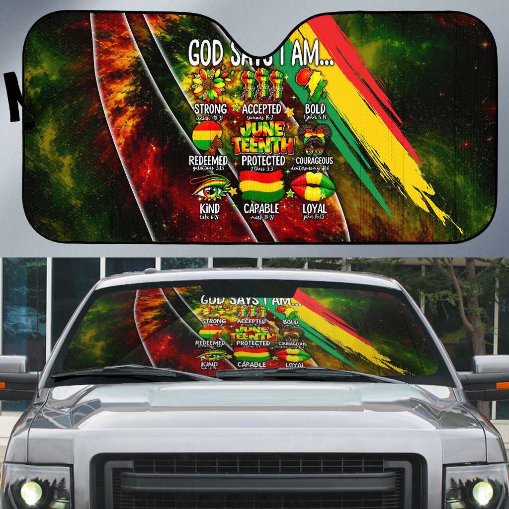 Juneteenth God Says I Am Christian Freedom Auto Sun Shade Pan African Flag Colors Tie Dye Galaxy