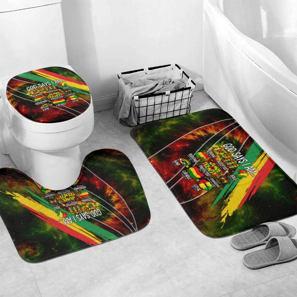 Juneteenth God Says I Am Christian Freedom Bathroom Set Pan African Flag Colors Tie Dye Galaxy