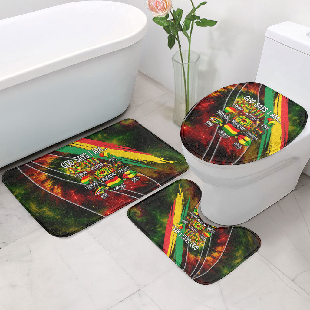 Juneteenth God Says I Am Christian Freedom Bathroom Set Pan African Flag Colors Tie Dye Galaxy