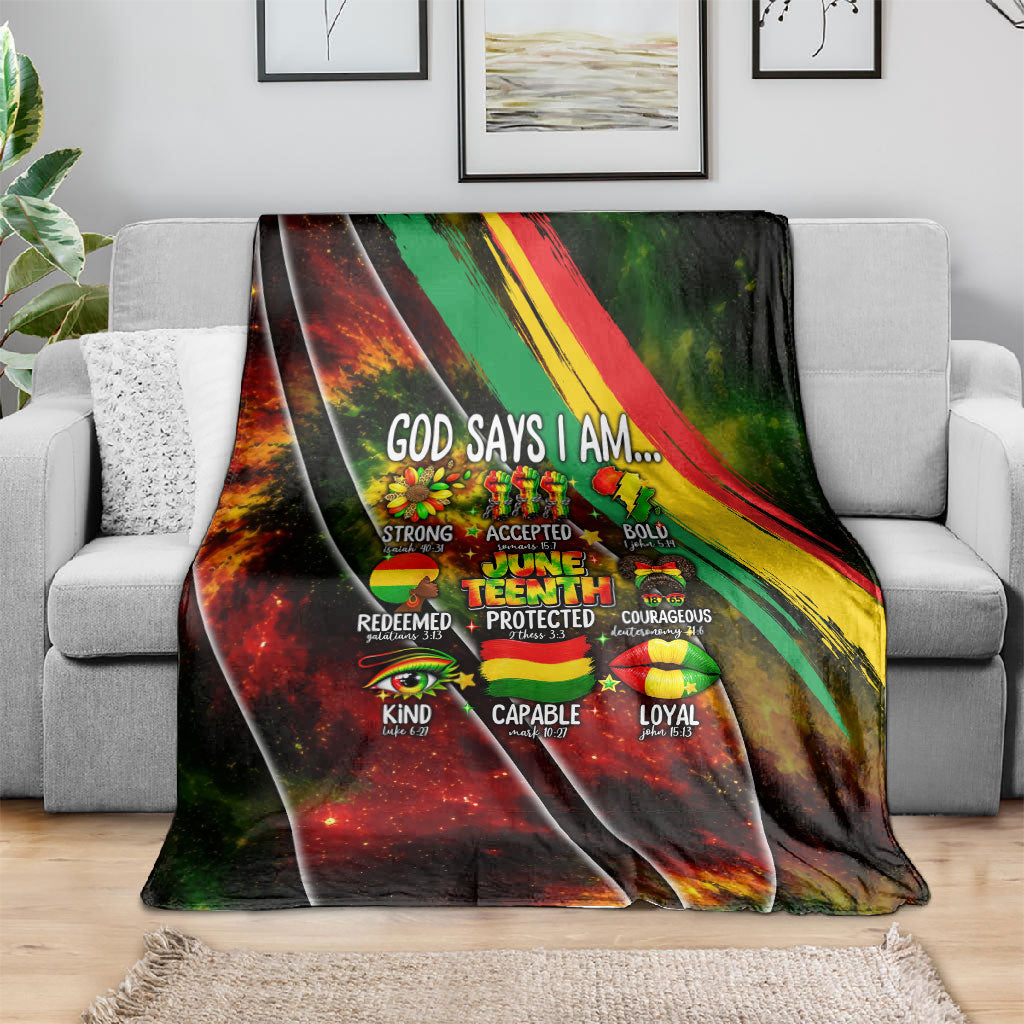 Juneteenth God Says I Am Christian Freedom Blanket Pan African Flag Colors Tie Dye Galaxy