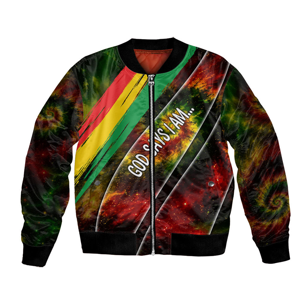 Juneteenth God Says I Am Christian Freedom Bomber Jacket Pan African Flag Colors Tie Dye Galaxy