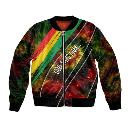 Juneteenth God Says I Am Christian Freedom Bomber Jacket Pan African Flag Colors Tie Dye Galaxy