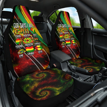 Juneteenth God Says I Am Christian Freedom Car Seat Cover Pan African Flag Colors Tie Dye Galaxy