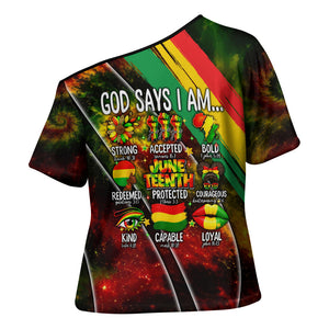 Juneteenth God Says I Am Christian Freedom Cross Shoulder Shirt Pan African Flag Colors Tie Dye Galaxy