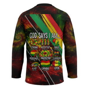 Juneteenth God Says I Am Christian Freedom Hockey Jersey Pan African Flag Colors Tie Dye Galaxy