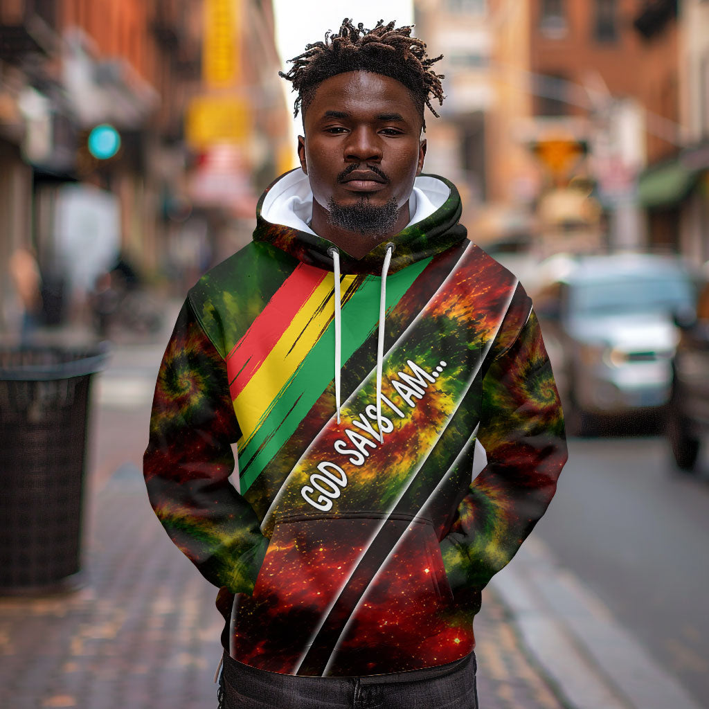 Juneteenth God Says I Am Christian Freedom Hoodie Pan African Flag Colors Tie Dye Galaxy