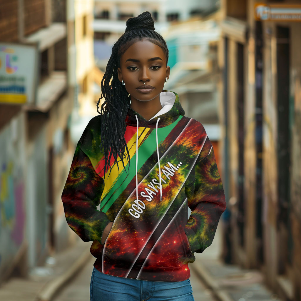 Juneteenth God Says I Am Christian Freedom Hoodie Pan African Flag Colors Tie Dye Galaxy