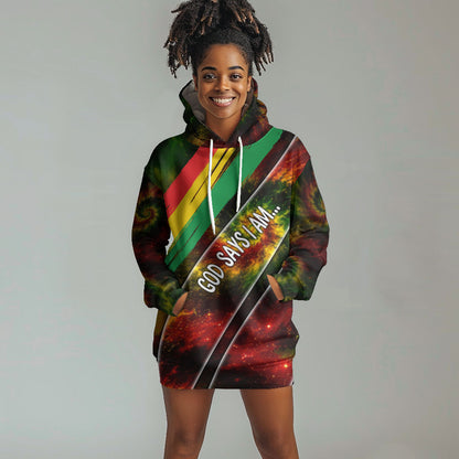 Juneteenth God Says I Am Christian Freedom Hoodie Dress Pan African Flag Colors Tie Dye Galaxy