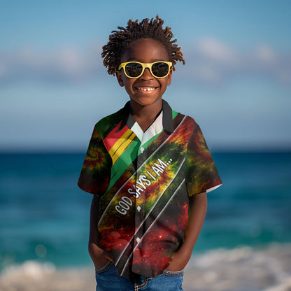 Juneteenth God Says I Am Christian Freedom Kid Hawaiian Shirt Pan African Flag Colors Tie Dye Galaxy