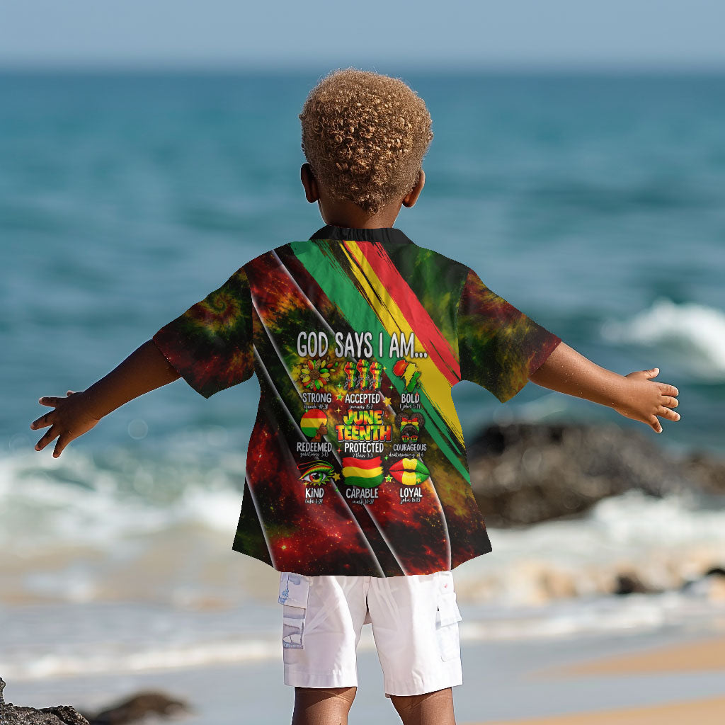 Juneteenth God Says I Am Christian Freedom Kid Hawaiian Shirt Pan African Flag Colors Tie Dye Galaxy