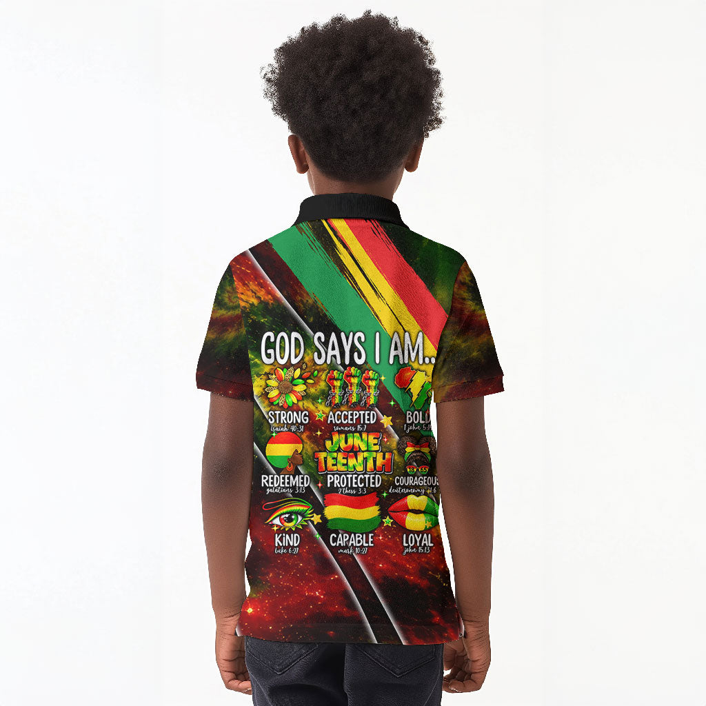 Juneteenth God Says I Am Christian Freedom Kid Polo Shirt Pan African Flag Colors Tie Dye Galaxy