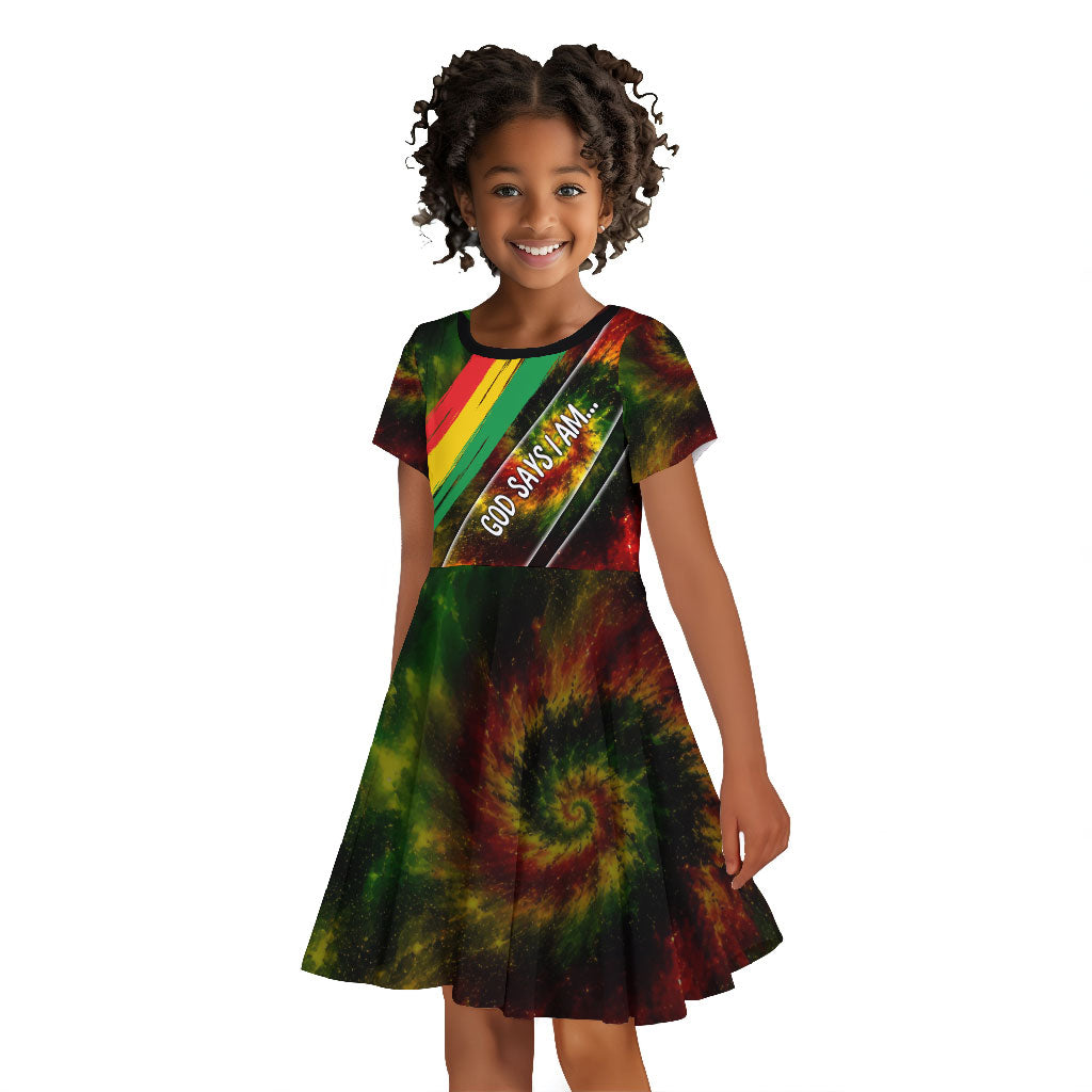Juneteenth God Says I Am Christian Freedom Kid Short Sleeve Dress Pan African Flag Colors Tie Dye Galaxy