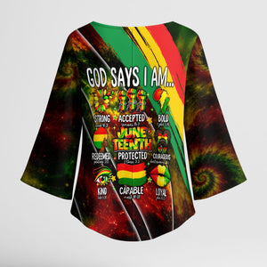 Juneteenth God Says I Am Christian Freedom Kimono Sleeve Blouse Pan African Flag Colors Tie Dye Galaxy