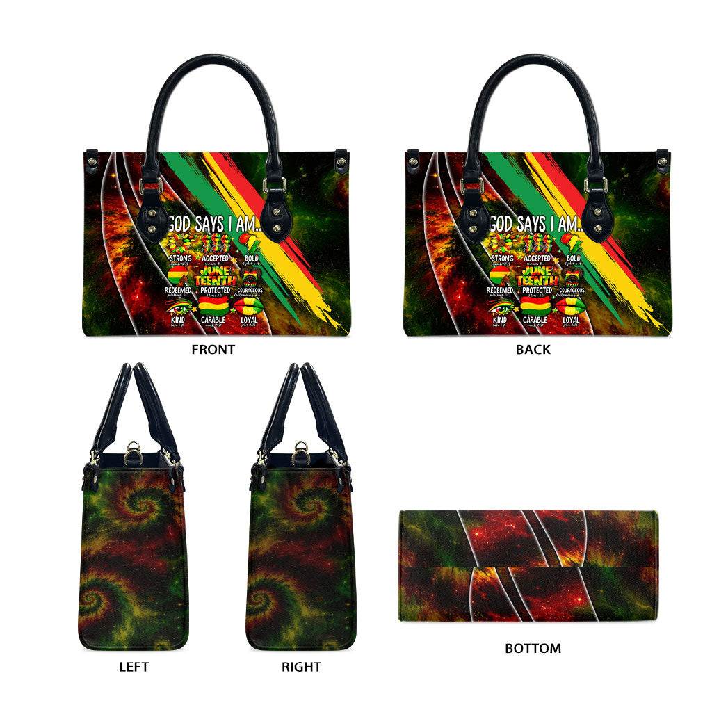 Juneteenth God Says I Am Christian Freedom Leather Bag Pan African Flag Colors Tie Dye Galaxy
