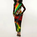 Juneteenth God Says I Am Christian Freedom Long Sleeve Bodycon Dress Pan African Flag Colors Tie Dye Galaxy