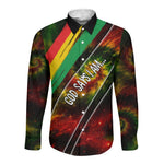 Juneteenth God Says I Am Christian Freedom Long Sleeve Button Shirt Pan African Flag Colors Tie Dye Galaxy