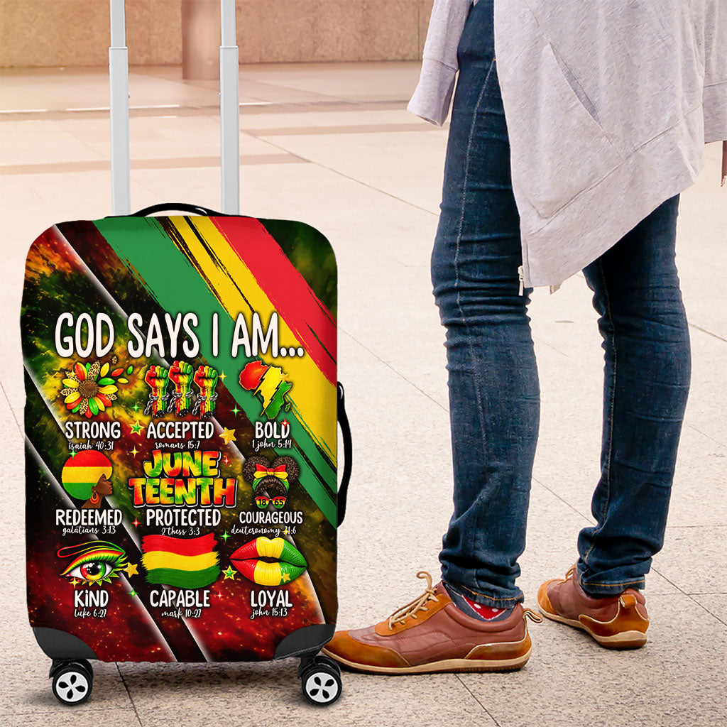 Juneteenth God Says I Am Christian Freedom Luggage Cover Pan African Flag Colors Tie Dye Galaxy