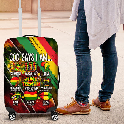 Juneteenth God Says I Am Christian Freedom Luggage Cover Pan African Flag Colors Tie Dye Galaxy